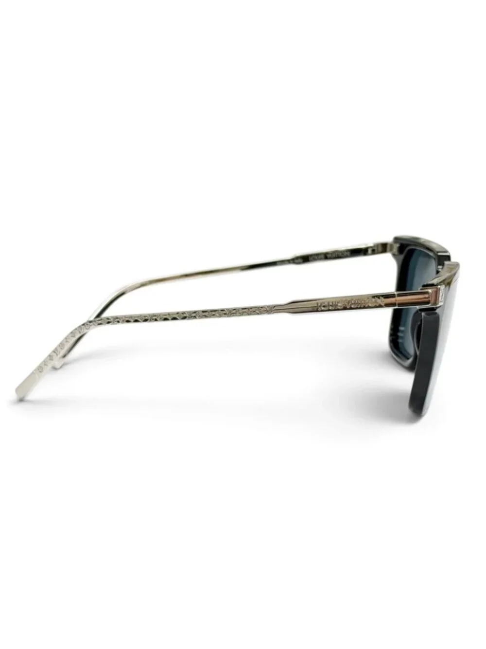 Louis Vuitton LV Rise Square Monogram Sunglasses Black Silver Demo Lens Eyewear